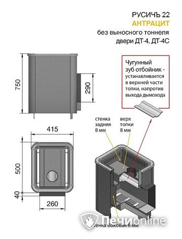 Дровяные печи-каменки Везувий Русичъ Антрацит 22 (ДТ-4) без выноса в Липецке