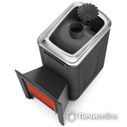 Дровяная банная печь TMF Ангара 2012 Carbon Витра с закрытой каменкой антрацит в Липецке