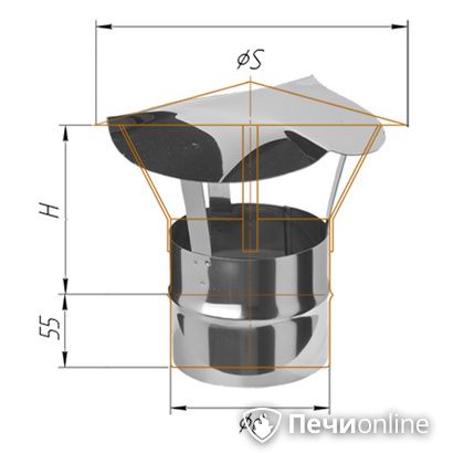 Дымоход Феррум Зонт нержавеющий 0.5 d-150 по воде в Липецке