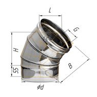 Дымоход Феррум Колено угол 135  нержавеющий 08 d-150